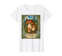 Ilustración botánica Vintage de Hongos Porcini Camiseta gráfica económica, Mujer, Blanco, XL