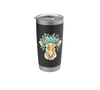 Ilustración Cabeza de Vaca en Acuarela Corona Turquesa Vaso térmico de acero inoxidable de doble pared