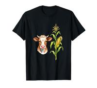 Ilustración Cabeza de Vaca Marrón con Planta de Maíz Camiseta gráfica económica