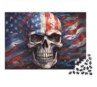 Ilustración Calavera Puzzle de 1000 Piezas Papel para Adultos Estilo Bandera Americana Puzzle para Toda la Familia Relajación Decoración 52x38cm/1000pcs