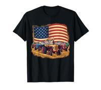 Ilustración Colorida de la Fila del Tractor con la Bandera Grande USA Camiseta