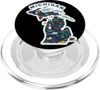 Ilustración Colorida de Michigan con Monumentos PopSockets PopGrip para MagSafe