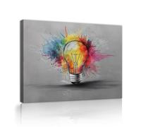 Ilustración creativa Lienzo Póster Impresión Bombilla con salpicaduras tinta colorida Arte pared Imagen Decoración pared dormitorio obra arte moderna Marco interior 30x40cm