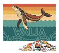 Ilustración de Ballena con Atardecer retro, Puzzle cuadrado para adultos, rompecabezas de madera, rompecabezas para adultos, 1000 piezas (75 x 50 cm)