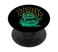 Ilustración de Barco Verde Claro sobre Estrellas Amarillas PopSockets PopGrip Adhesivo