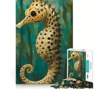 Ilustración de Caballito de mar en Aguas Color Turquesa Rompecabezas de 1000 Piezas para Adolescentes Juguete para desarrollar la Habilidad Mental y Relajarse Corte preciso (38x26cm)