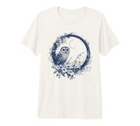 Ilustración de Corona Floral de Luna de búho Nocturno Camiseta Premium