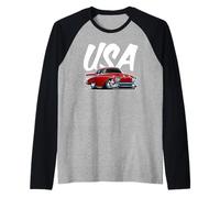 Ilustración de Dibujos Animados American Pride Classic Hotrod Car USA Camiseta Manga Raglan