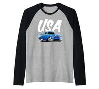 Ilustración de Dibujos Animados de American Pride USA Classic Hotrod Car Camiseta Manga Raglan