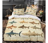 Ilustración de especies de tiburones Funda de Edredón Diseño 3D Juego de 3 Piezas Suave incluye Fundas de Almohada Transpirable Biología marina clásica Funda Edredon for niña Single（135x200cm）