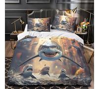 Ilustración de especies de tiburones Funda de Edredón Suave Juego de 3 Piezas Estampado 3D incluye Fundas de Almohada Antialérgica Biología marina clásica Funda Edredon for niña Double（200x200cm）