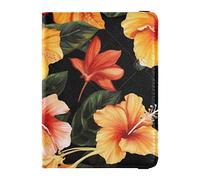 Ilustración de flores naranjas pasaporte y tarjeta de vacunación Combo de cartera, cubierta de pasaporte con bloqueo RFID, funda para pasaporte, pasaporte, documentos de viaje, cartera de cuero para