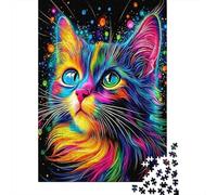 Ilustración de Gato Vibrante, diseño de Mascota psicodélica Rompecabezas DIY 1000 Piezas para Adultos Y Adolescentes, Decoración Mural, Rompecabezas Vacaciones Indoor, Juego Educativo 70x50cm/1000pcs