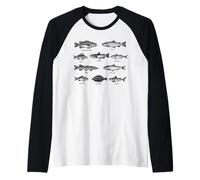 Ilustración de guía de Campo de Peces Vintage Pesca Amante Camiseta Manga Raglan