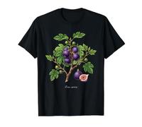 Ilustración de higuera Ficus carica Camiseta gráfica económica, Hombre, Negro, S