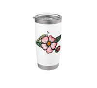 Ilustración de jardinería floral de acuarela de oruga monarca Vaso térmico de acero inoxidable de doble pared