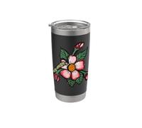 Ilustración de jardinería floral de acuarela de oruga monarca Vaso térmico de acero inoxidable de doble pared