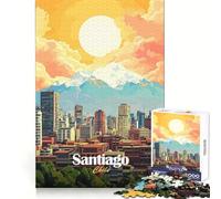 Ilustración de la Ciudad de Santiago de Chile Rompecabezas de 1000 Piezas para Adultos Ejercicio Mental Escapada Consciente Cierre Seguro Sorpresa navideña (38x26cm)