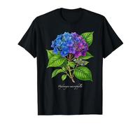 Ilustración de la Planta de hortensias Hydrangea macrophylla Camiseta gráfica económica, Hombre, Negro, M