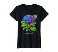 Ilustración de la Planta de hortensias Hydrangea macrophylla Camiseta gráfica económica, Mujer, Negro, S