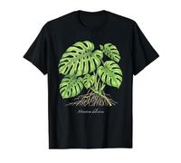 Ilustración de la Planta de Monstera Deliciosa Camiseta gráfica económica, Hombre, Negro, XL