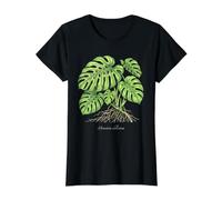 Ilustración de la Planta de Monstera Deliciosa Camiseta gráfica económica, Mujer, Negro, S