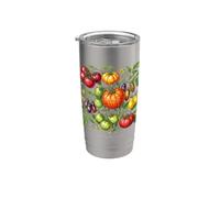 Ilustración de la planta de tomate reliquia Solanum lycopersicum Vaso térmico de acero inoxidable de doble pared