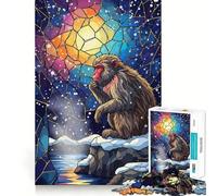 Ilustración de Mono pensativo en vidriera Rompecabezas de 1000 Piezas para Adolescentes Juguete para ejercitar la Mente Juego Relajante Corte Premium (50x75cm)