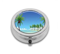 Ilustración de muchas palmeras de coco en una isla lejos en el océano personalizado redondo SilverBox bolsillo 2.1 pulgadas - 3 compartimentosBox/pastillero bolsillo