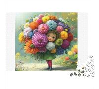 Ilustración de niña Floral 1000 Piezas Cartón Grueso Rompecabezas Premium para Adultos Desafío Juego Educativo Decoración De Paredes Paquete De Valor 52x38cm/1000pcs