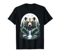 Ilustración de Oso con Bosque y Cascada Camiseta