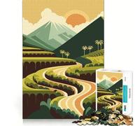 Ilustración de Paisaje de terrazas de arroz Rompecabezas de 1000 Piezas para Adolescentes Mejora la Memoria Cómodo y Relajante Corte Firme Regalo Festivo (38x52cm)