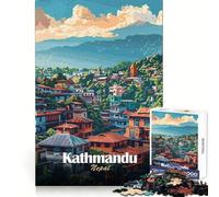 Ilustración de Paisaje Urbano de Katmandú,Nepal Rompecabezas para Adolescentes de 1000 Piezas Desarrollo lógico y fácil de Usar Cierre sin Costuras Regalo de Temporada (38x26cm)