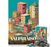Ilustración de Paisaje Urbano de Valparaíso, Chile Rompecabezas de 1000 Piezas para Adolescentes Fuerza Cerebral Escape Tranquilo Encajado Firme Feliz Navidad (38x52cm)