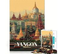 Ilustración de Paisaje Urbano de Yangon,Myanmar Rompecabezas para Adultos de 1000 Piezas Juego de Entrenamiento cognitivo Encaje Huecos Actividad Relajante para la Mente (50x75cm)