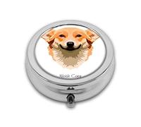 Ilustración de perro amigo de raza galesa con tipografía personalizada redonda SilverBox bolsillo 2.1 pulgadas - 3 compartimentosBox/pastillero bolsillo