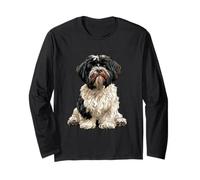 Ilustración de Perro Shih Tzu Blanco y Negro Manga Larga