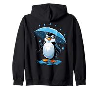 Ilustración de Pingüino con Paraguas bajo la Lluvia Sudadera con Capucha