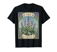 Ilustración de Planta botánica de Hierba de Salvia modernista Camiseta gráfica económica, Hombre, Negro, XL