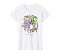 Ilustración de Planta de glicina Japonesa Wisteria floribunda Camiseta gráfica económica, Mujer, Blanco, L