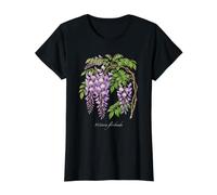 Ilustración de Planta de glicina Japonesa Wisteria floribunda Camiseta gráfica económica, Mujer, Negro, XS