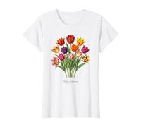 Ilustración de Planta de tulipán Tulipa gesneriana Camiseta gráfica económica, Mujer, Blanco, S