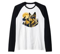 Ilustración de Silueta de Luna de Perro Ganado Australiano Camiseta Manga Raglan