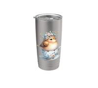 Ilustración de taza de té floral de pájaro lindo Vaso térmico de acero inoxidable de doble pared