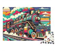 Ilustración de Tren Colorido 1000 Tren de Vapor Colorido Retro Piezas Puzzle Cartón Extra Grueso Vacaciones Top Valorado Desafío Imposible Hombres Cognitivo Mejor Descanso 70x50cm/1000pcs