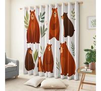 Ilustración De Un Animal Un Oso Y Hojas Cortinas de Regalo para Nueva Casa 117 x229 cm Crema - Cortinas Opacas Elegantes y Prácticas, Set de 2 Paneles Ideal para Bodas, Cumpleaños o Mudanzas