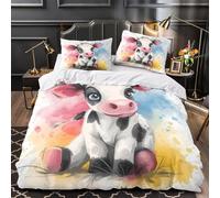 Ilustración de un lindo ternero Funda de Edredón Juego de 3 Piezas Diseño 3D Cremallera Oculta incluye Fundas de Almohada Suave Animal de acuarela Funda Edredon for Adolescentes Single（140x200cm）