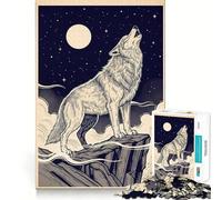 Ilustración de un Lobo Aullando a la Luna Rompecabezas de 1000 Piezas para Adultos Piensa,Entrena,Juega Cierre Seguro,sin Piezas Sueltas aliviar el estrés (50x75cm)