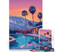 Ilustración de un paraíso Junto a la Piscina en Palm Springs Rompecabezas de 1000 Piezas para Adultos Mejora la Memoria Divertido Bordes precisos Regalo de Temporada (38x52cm)