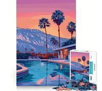 Ilustración de un paraíso Junto a la Piscina en Palm Springs Rompecabezas de 1000 Piezas para Adultos Mejora la Memoria Divertido Bordes precisos Regalo de Temporada (38x52cm)